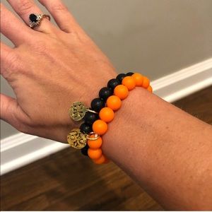 Rustic cuff bracelets orange and black